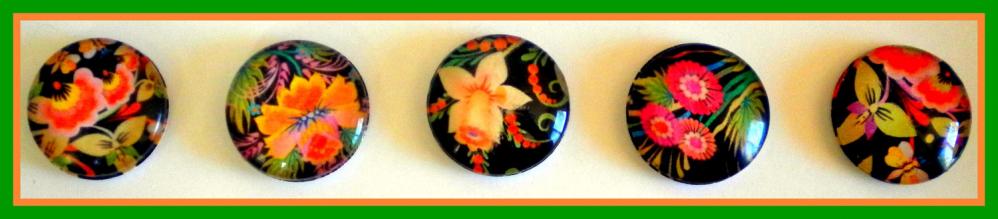 Magnets - Flowers - Magnet Set of 5 - 1 Inch Domed Glass Circles