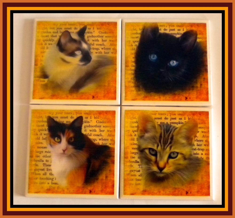 Coasters - Ceramic Tile - Set of 4 - Cats