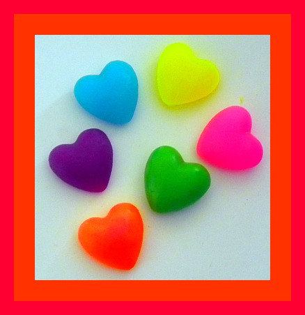 Soap - Puffy Hearts in Neon Colors - 12 Soaps - Valentine's Day, Weddings, Party Favors, Bridal Showers