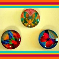 Magnets - Paintbox Butterflies - Magnet Set of 3 --1 Inch Domed Glass Circles