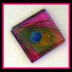 Magnet - Peacock Feather - 1 Inch Glass Square